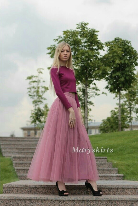 Купить юбку макси цвета пыльная роза в интернет магазине