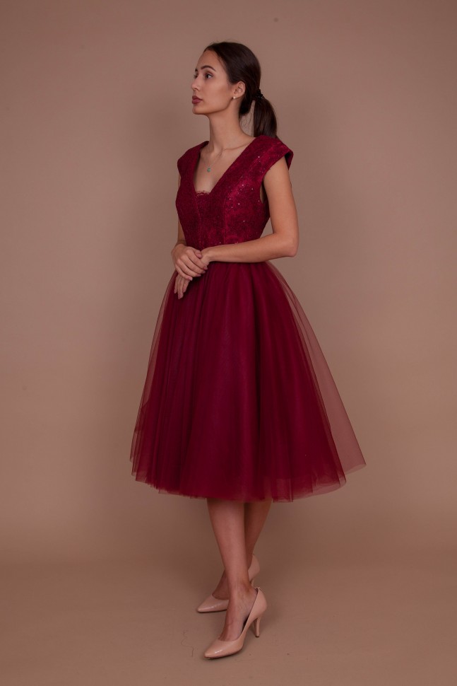 Бордовый Платье Фото
